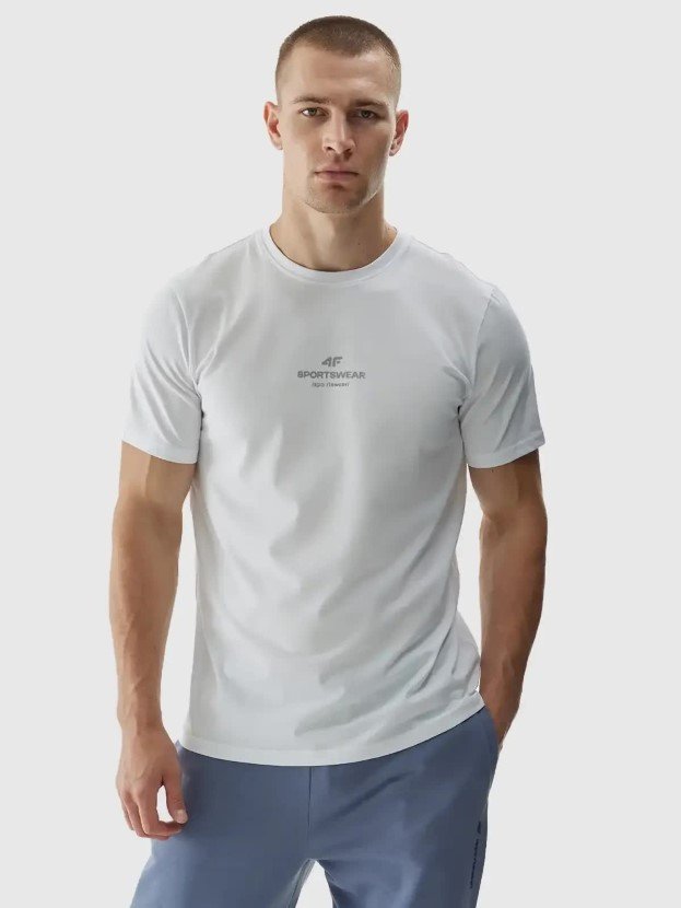 Męski t-shirt z nadrukiem 4F 4FWAW24TTSHM1585-10S Biały