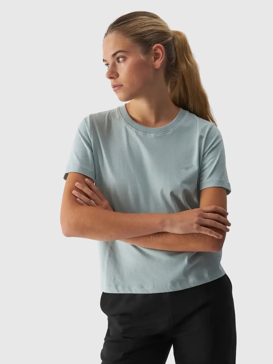 T-shirt regular gładki damski 4F 4FWAW24TTSHF1650-47S Zielony