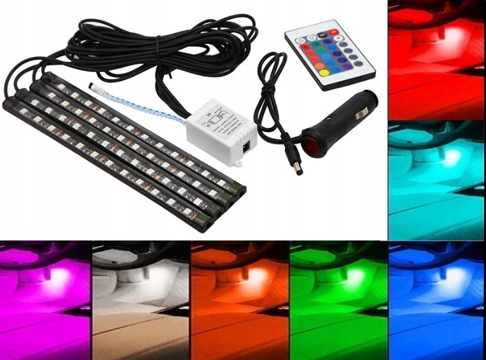 4X12Smd Oświetlenie Wnętrza Kabiny Auta Pojazdu LED RGB Długie 48Xsmd