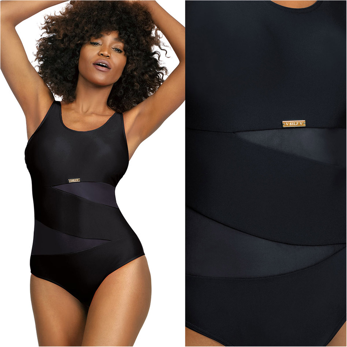 Strój kąpielowy jednoczęściowy na basen SELF S36W Fashion Sport czarny S 36