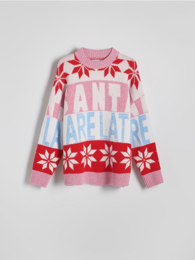 Reserved - Wzorzysty sweter ze świątecznym motywem - wielobarwny