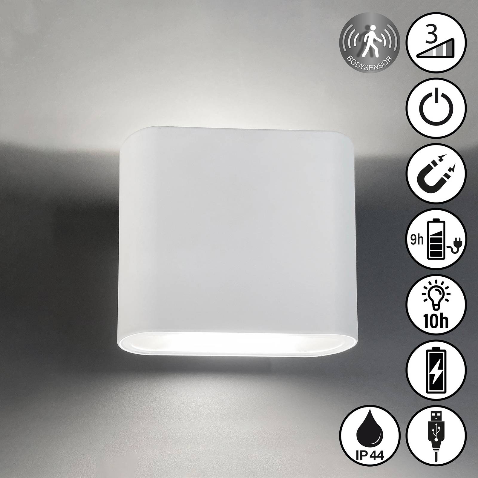 FH Lighting Akumulatorowa lampa ścienna LED Magnetics, biała, góra & dół, szerokość 10