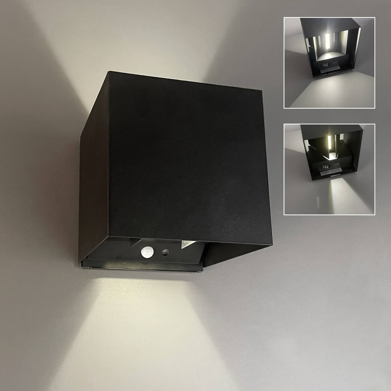 FH Lighting Akumulatorowa lampa ścienna LED Magnetics, czarna, 120°, góra/dół, czujnik
