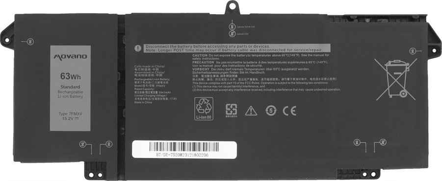Bateria Movano Bateria 7FMXV do Dell Latitude 5320 7320 7420 7520 - 15.2V