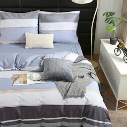 Spod Igły I Nitki Pościel satynowa 220x200 niebieska szara pasy S002 I14