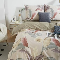 Spod Igły I Nitki Pościel satynowa 160x200 beżowa brązowa liście S008 I14