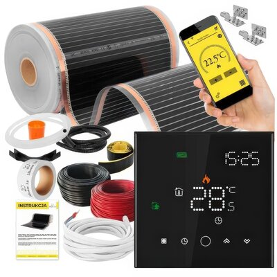 Folia grzewcza pod panele MISSION AIR MAL-160 W/m2 Black Silver 5m2 (10m x 50cm) + regulator Leo Czarny Wi-Fi