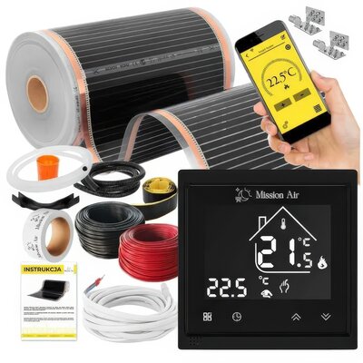 Folia grzewcza pod panele MISSION AIR MAL-160 W/m2 Black Silver 6m2 (12m x 50cm) + regulator Libra Czarny Wi-Fi
