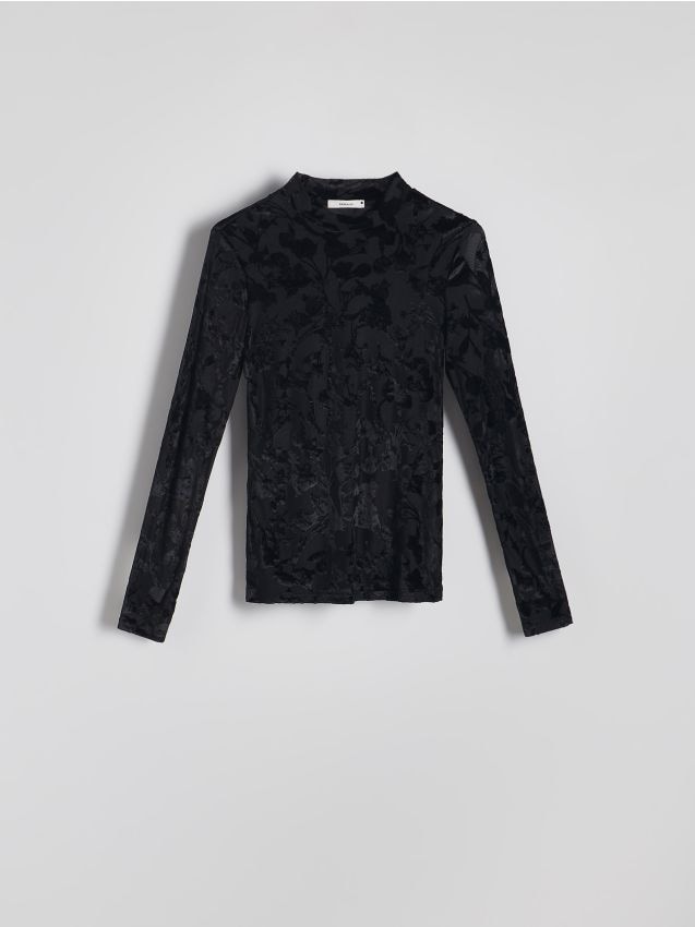 Reserved - Longsleeve regular ze wzorem - czarny