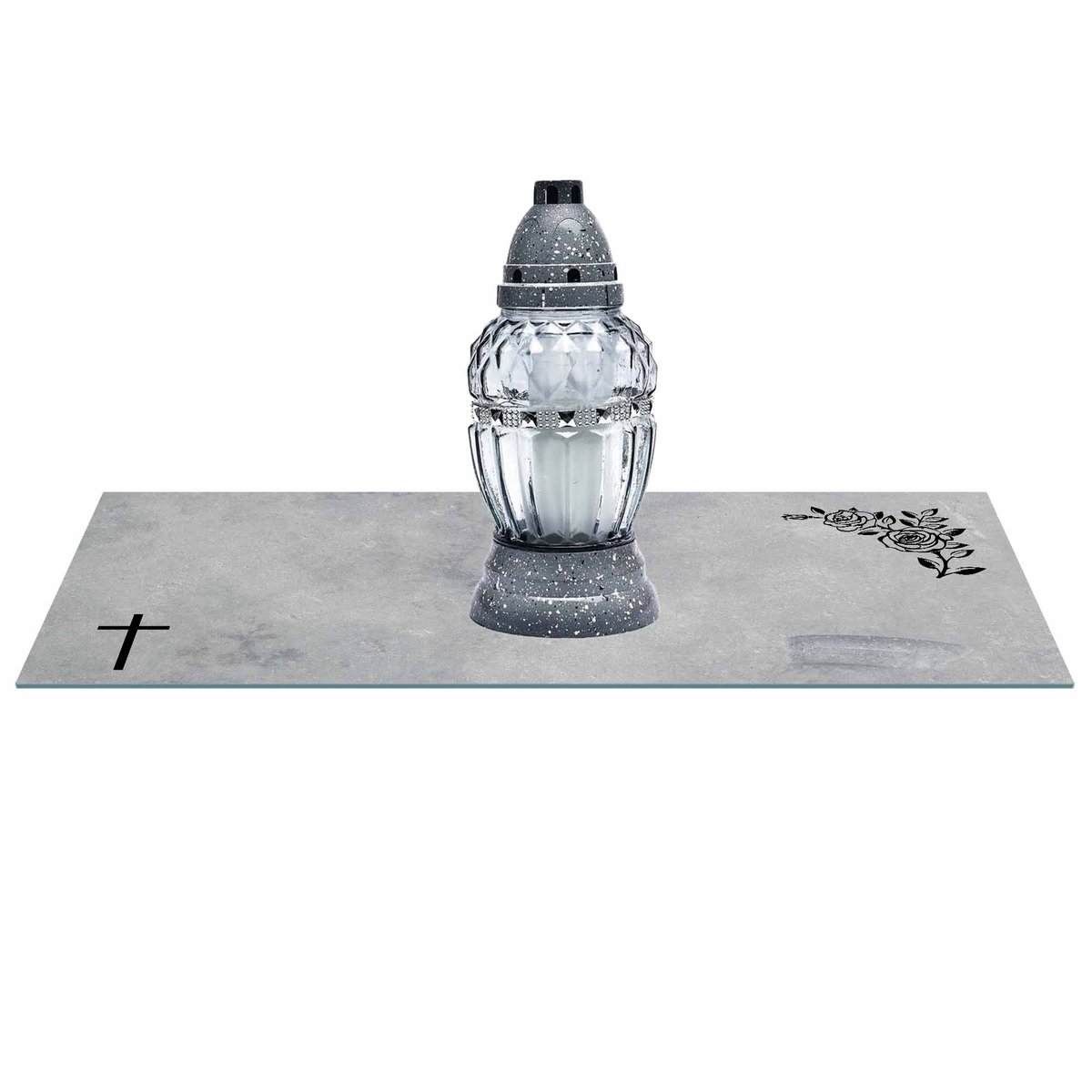 SZKLANA PODSTAWKA POD ZNICZE z dedykacją 60x20cm 497c