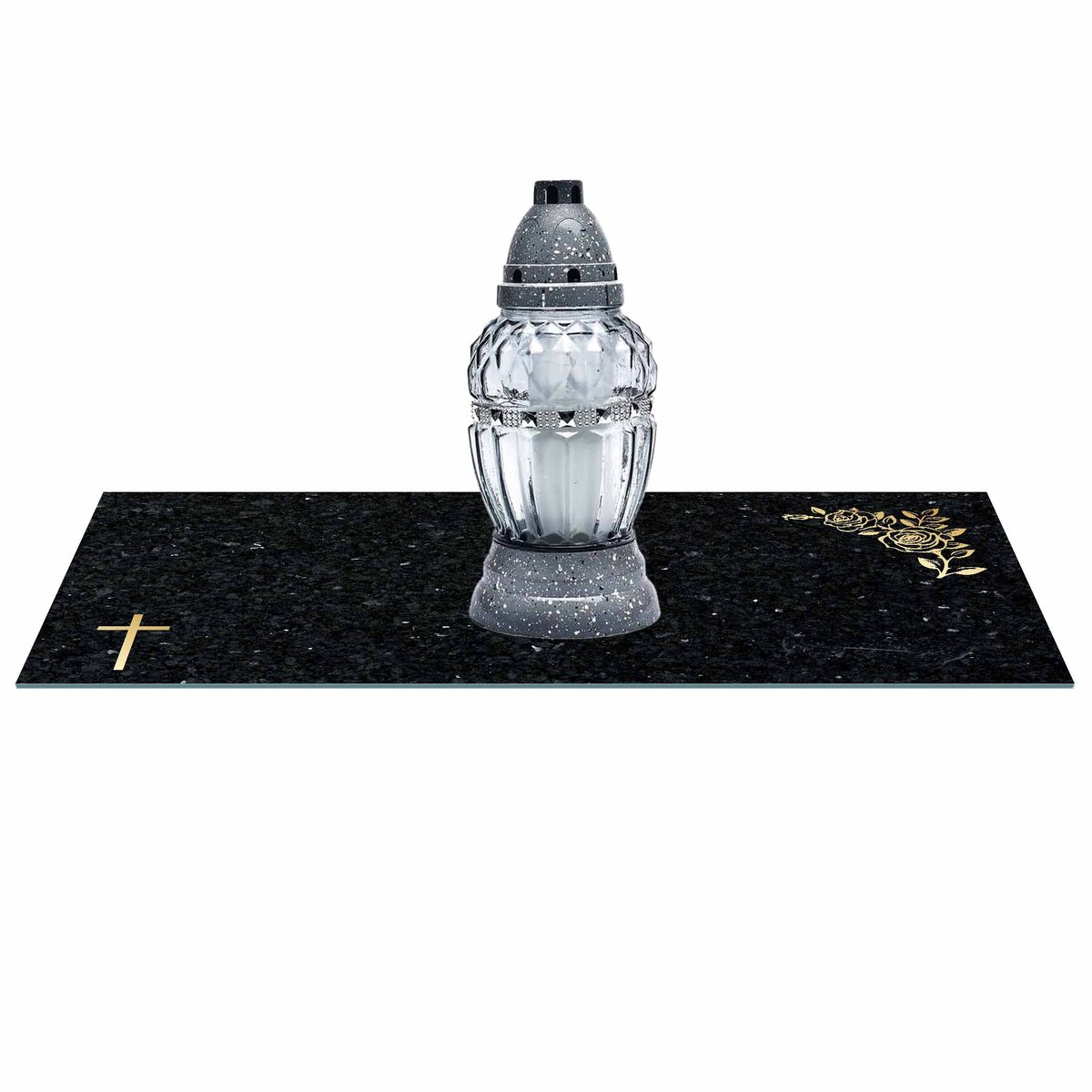SZKLANA PODSTAWKA POD ZNICZE z dedykacją 60x20cm 495c