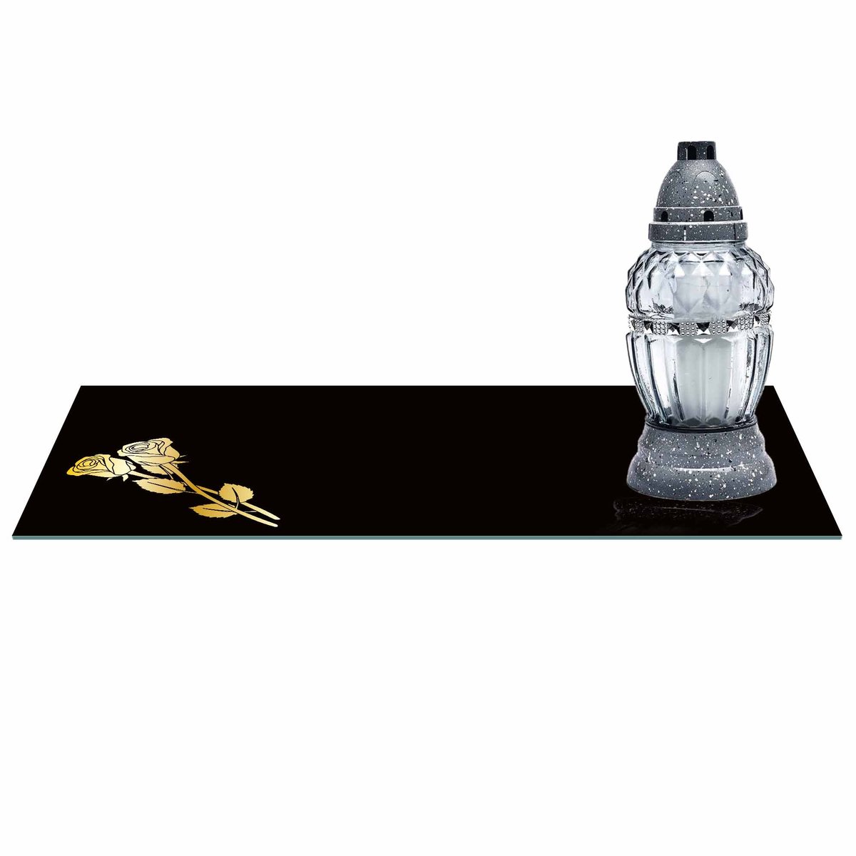 SZKLANA PODSTAWKA POD ZNICZE z dedykacją 60x20cm 488c