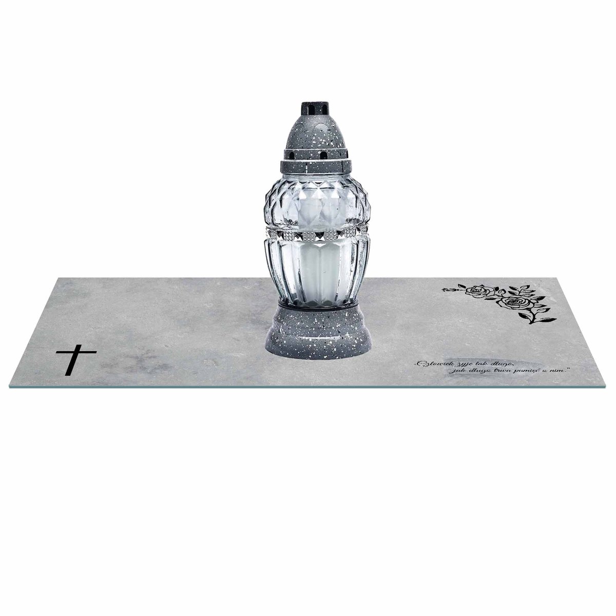SZKLANA PODSTAWKA POD ZNICZE 60x20cm 498c + napis