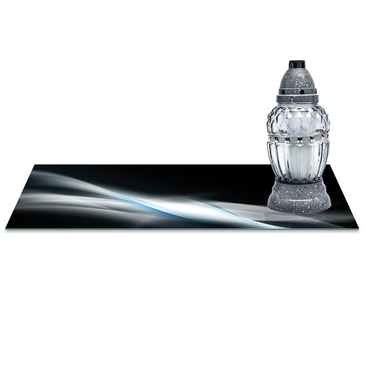 SZKLANA PODSTAWKA POD ZNICZE z dedykacją 60x20cm Popiel 125c
