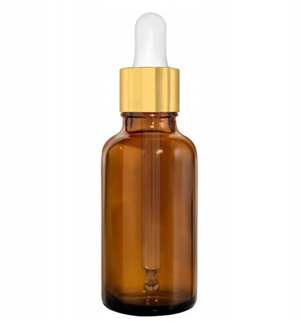 BUTELKA SZKLANA BRĄZ Z PIPETĄ 30ML ZŁOTO-BIAŁA