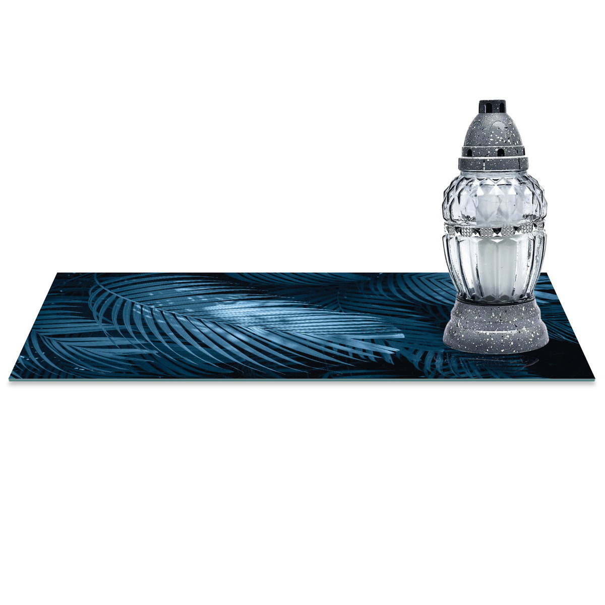 SZKLANA PODSTAWKA POD ZNICZE z dedykacją 60x20cm Liście 382c