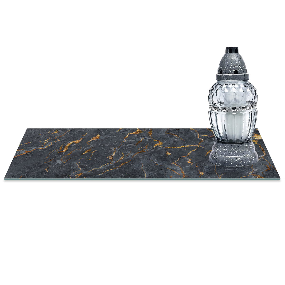 SZKLANA PODSTAWKA POD ZNICZE z dedykacją 60x20cm Marmur 378c