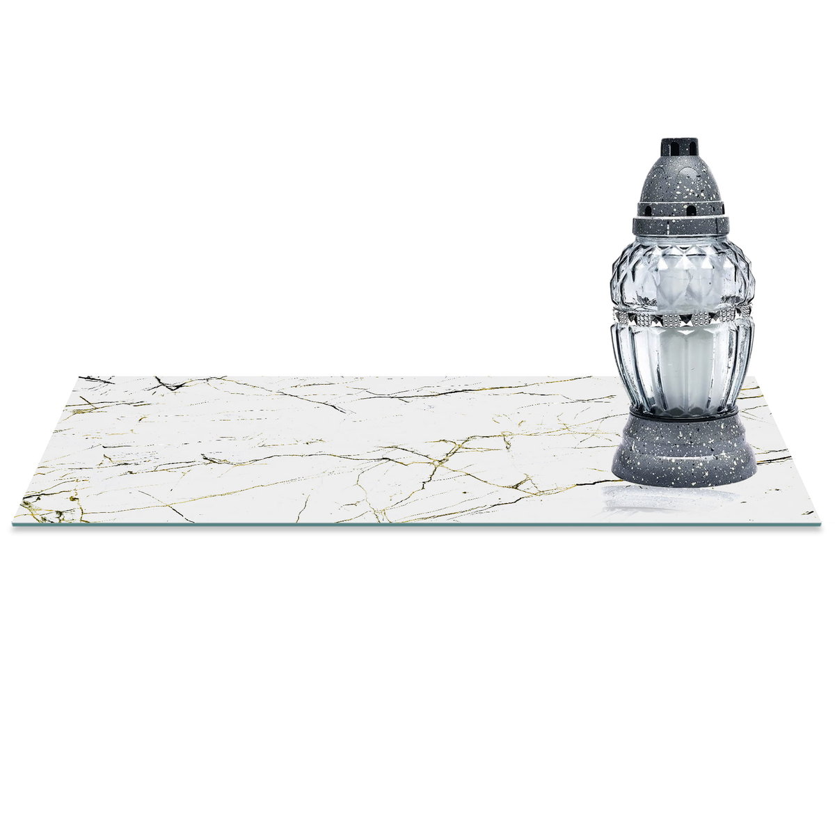 SZKLANA PODSTAWKA POD ZNICZE z dedykacją 60x20cm Kwarc beż 34c