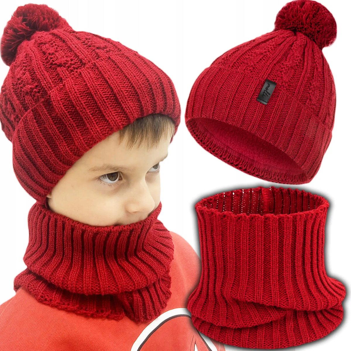 Komplet czapka z kominem dla dziecka dwuwarstwowa jesień zima 52-54cm modny