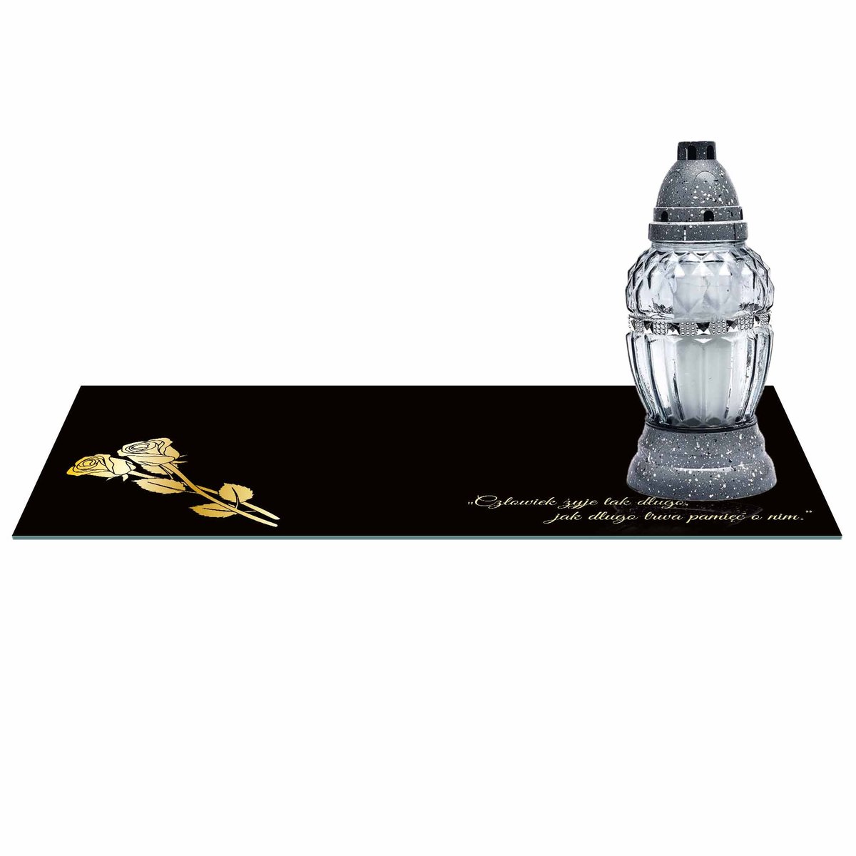 SZKLANA PODSTAWKA POD ZNICZE 60x20cm 487c + napis