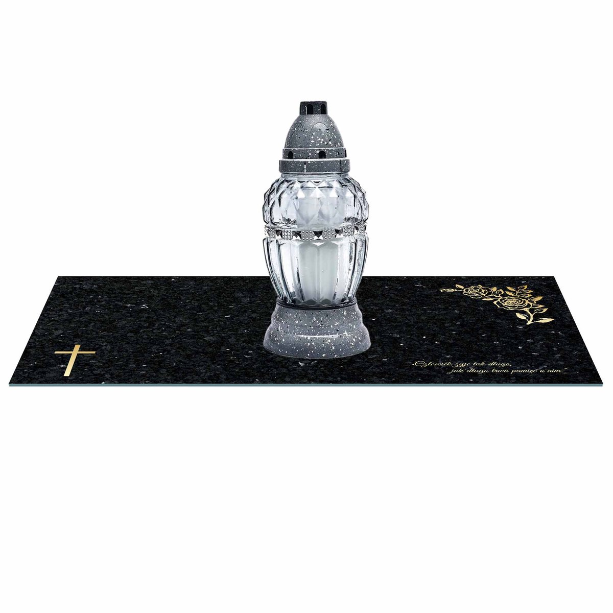 SZKLANA PODSTAWKA POD ZNICZE 60x20cm 496c + napis