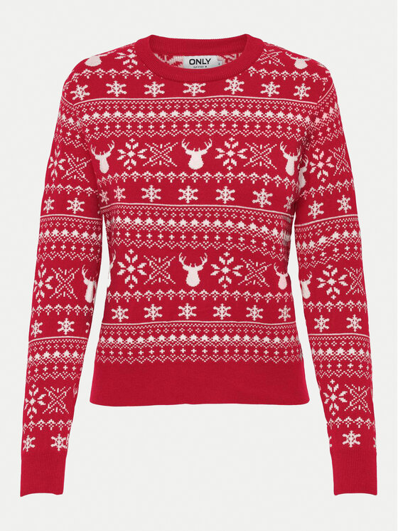 ONLY Sweter Xmas Winter 15327601 Czerwony Regular Fit