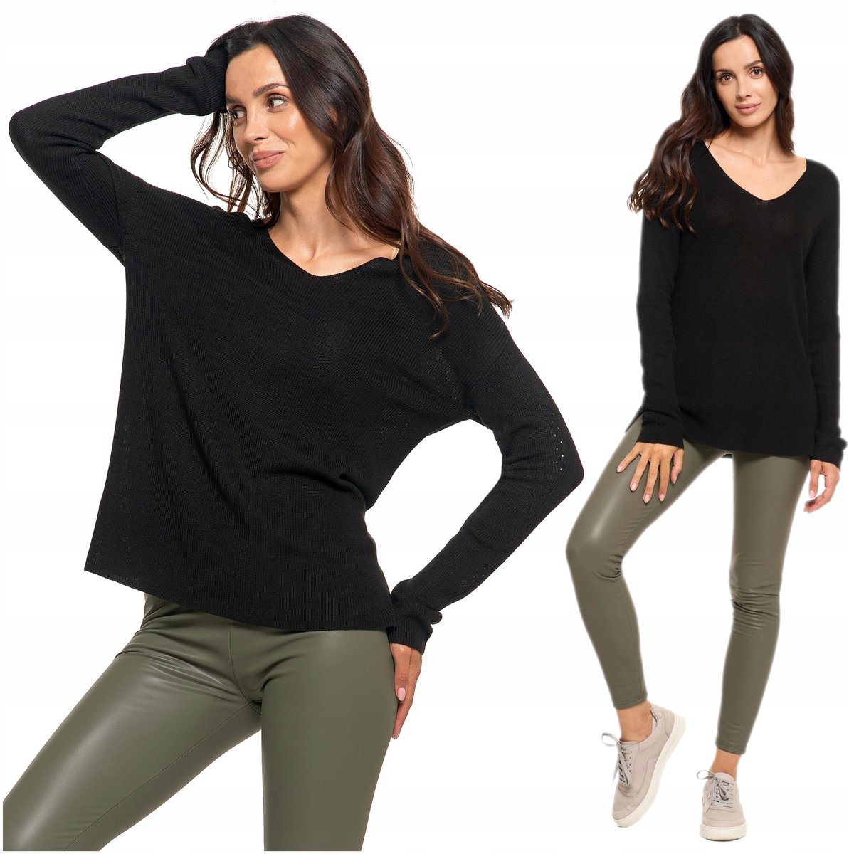 SWETER DAMSKI Cienki Luźny Dzianinowy Wiskoza Elegancki Klasyczny MORAJ 3XL