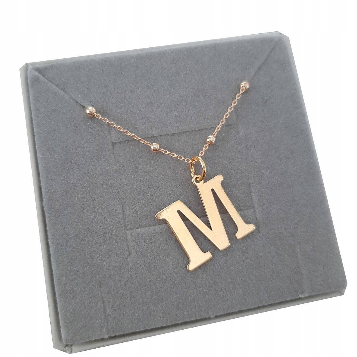 Złoty łańcuszek kulkowy z dużą literką M 40cm SR