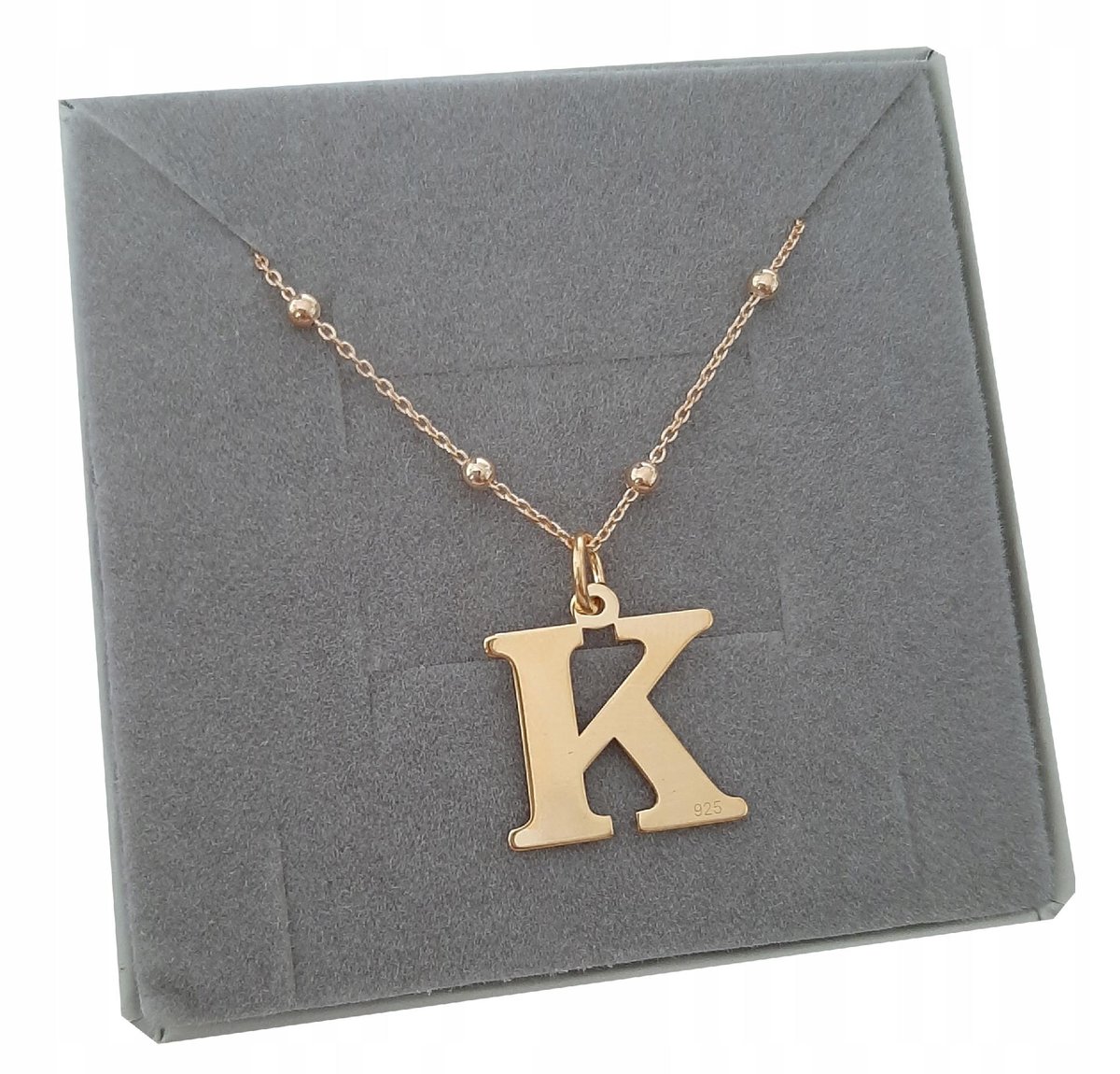 Złoty łańcuszek kulkowy z dużą literką K 50cm SR