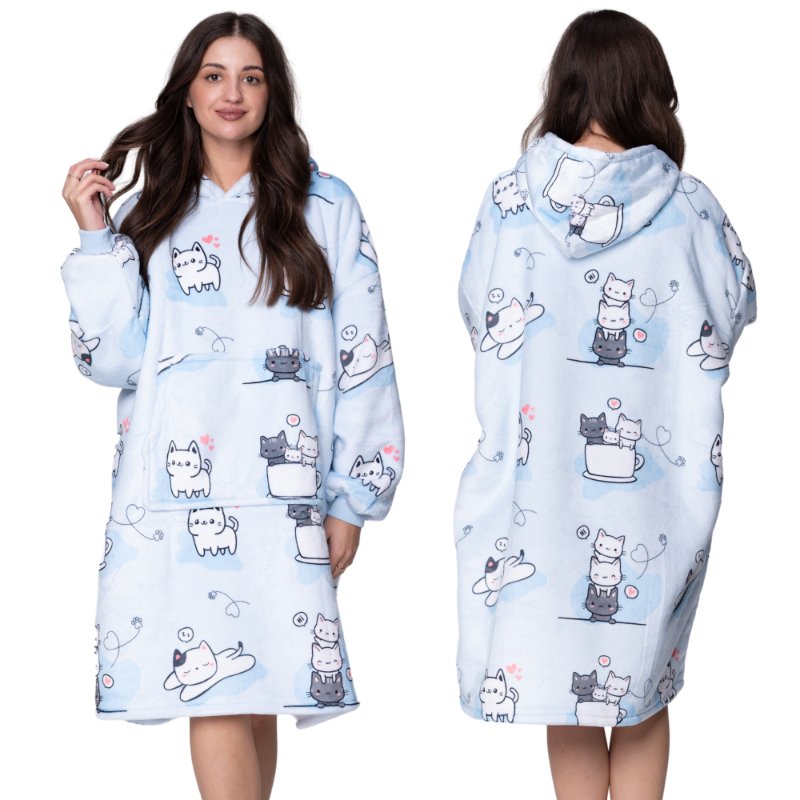 KOC BLUZA Oversize Ciepła Gruba KOCOBLUZA 2w1 XXL KOTKI Futrzak[UB-KB-WZ-6]