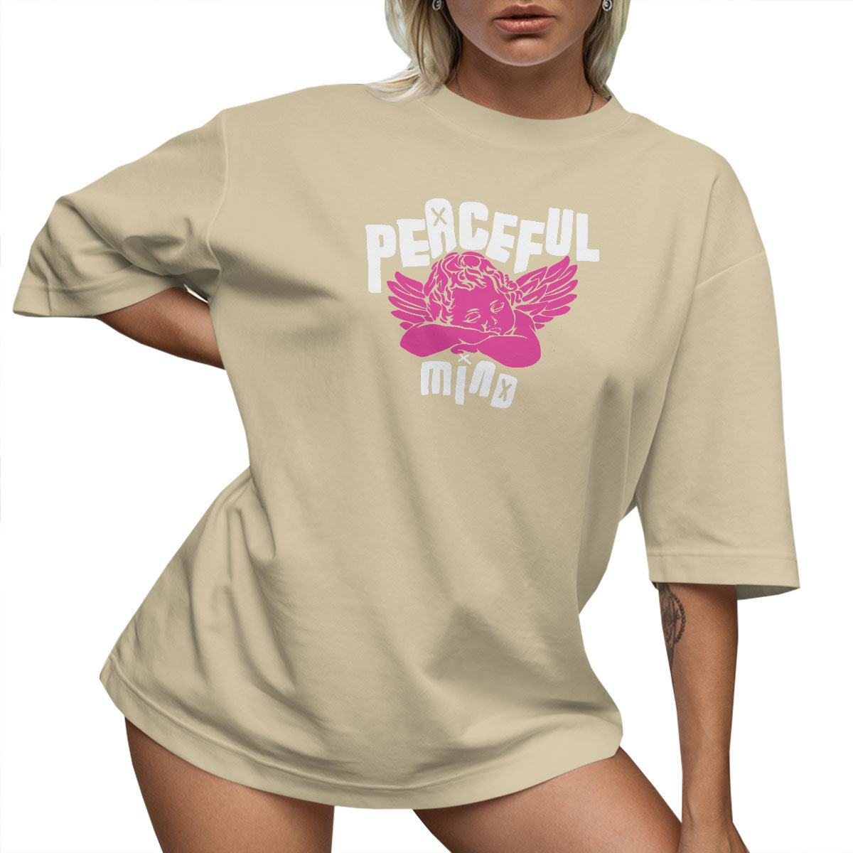 T-SHIRT OVERSIZE LUŹNA KOSZULKA NAPIS ANIOŁ M SUKIENKA JAKOŚĆ