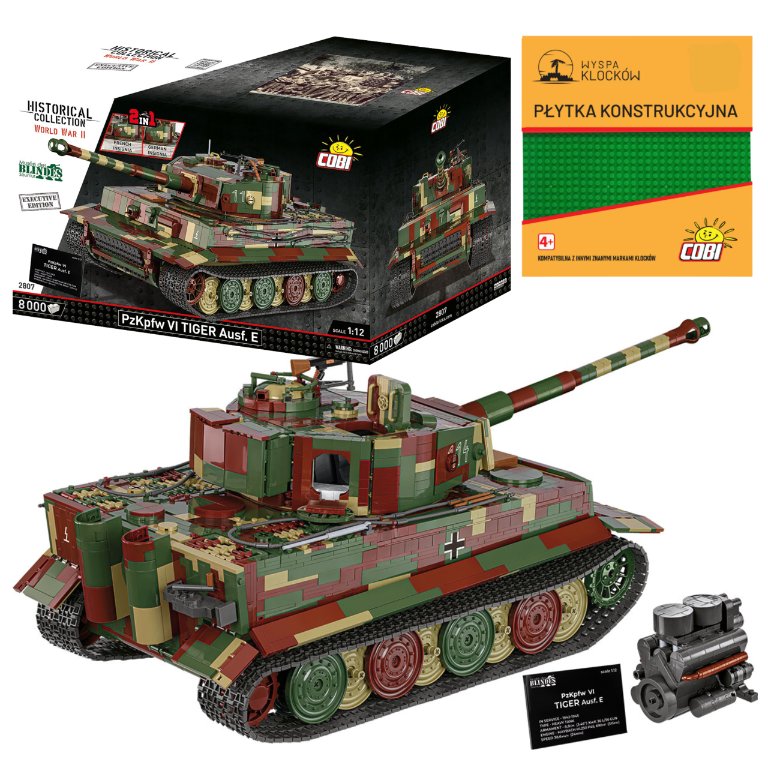 KLOCKI COBI 2807 Czołg PzKpfw VI Tiger Ausf. E - Executive Edition HC WW2 8000 El. + PŁYTKA