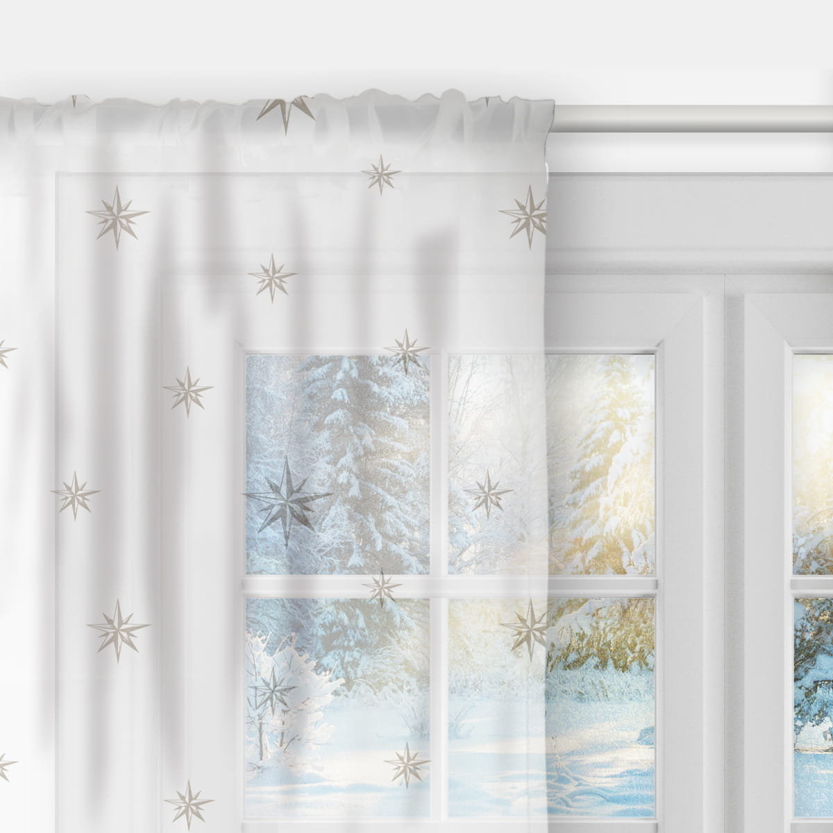 Firana XMAS wzór XM61 | Świąteczne gwiazdki na białym tle 140 x 240 cm