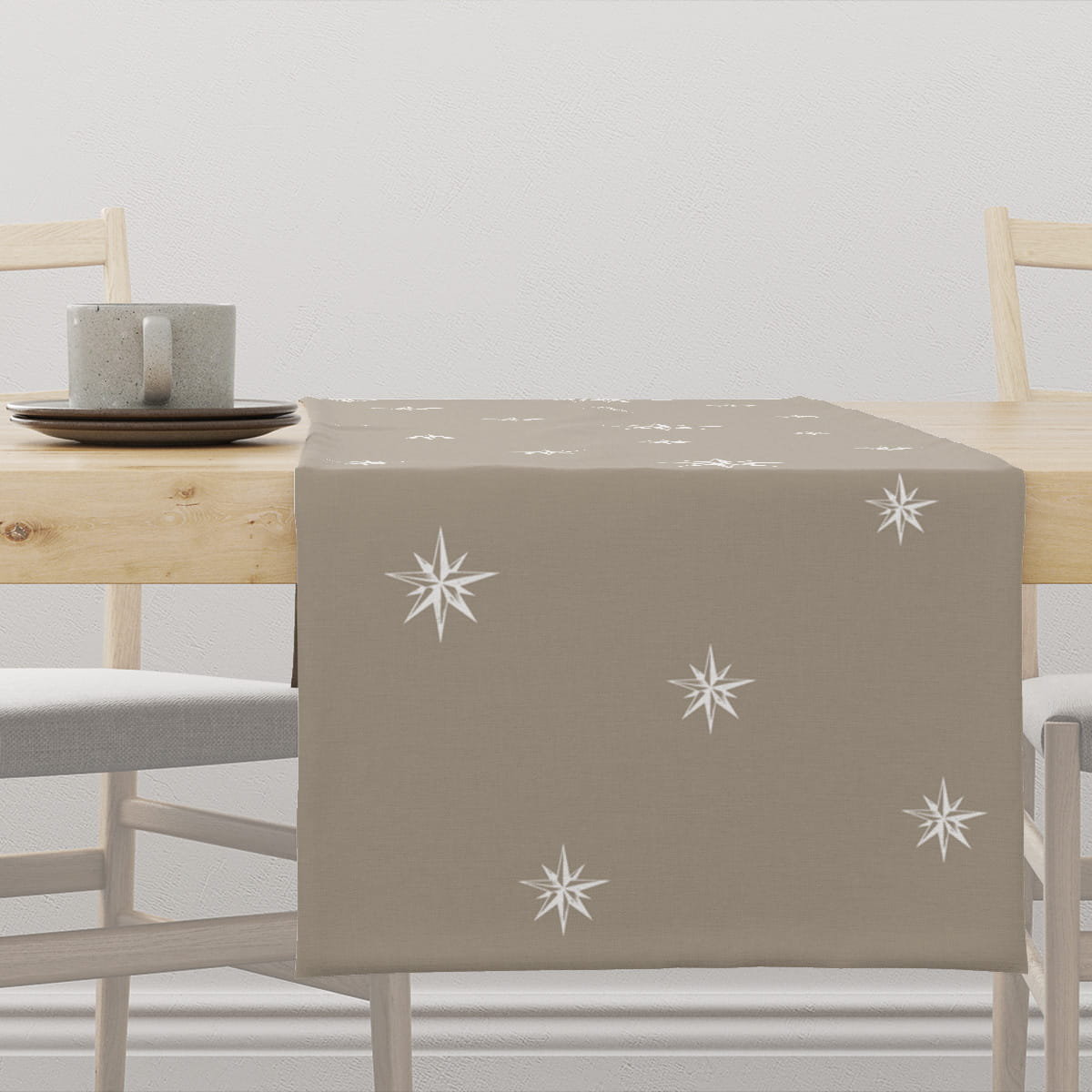 Bieżnik XMAS wzór XM61 | Świąteczne gwiazdki na beżowym tle 40 x 260 cm