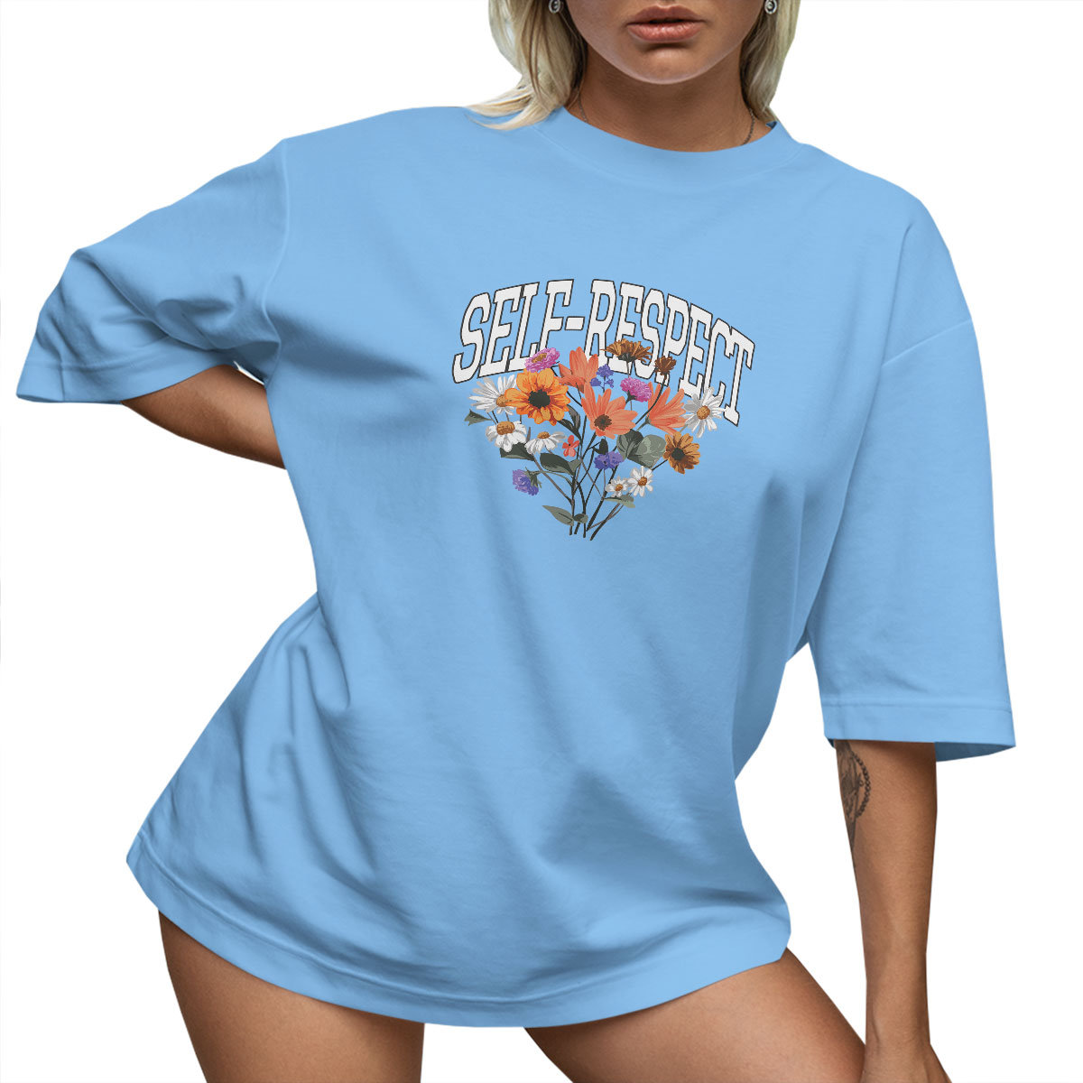 T-SHIRT OVERSIZE LUŹNA KOSZULKA KWIATY BASIC S SUKIENKA JAKOŚĆ