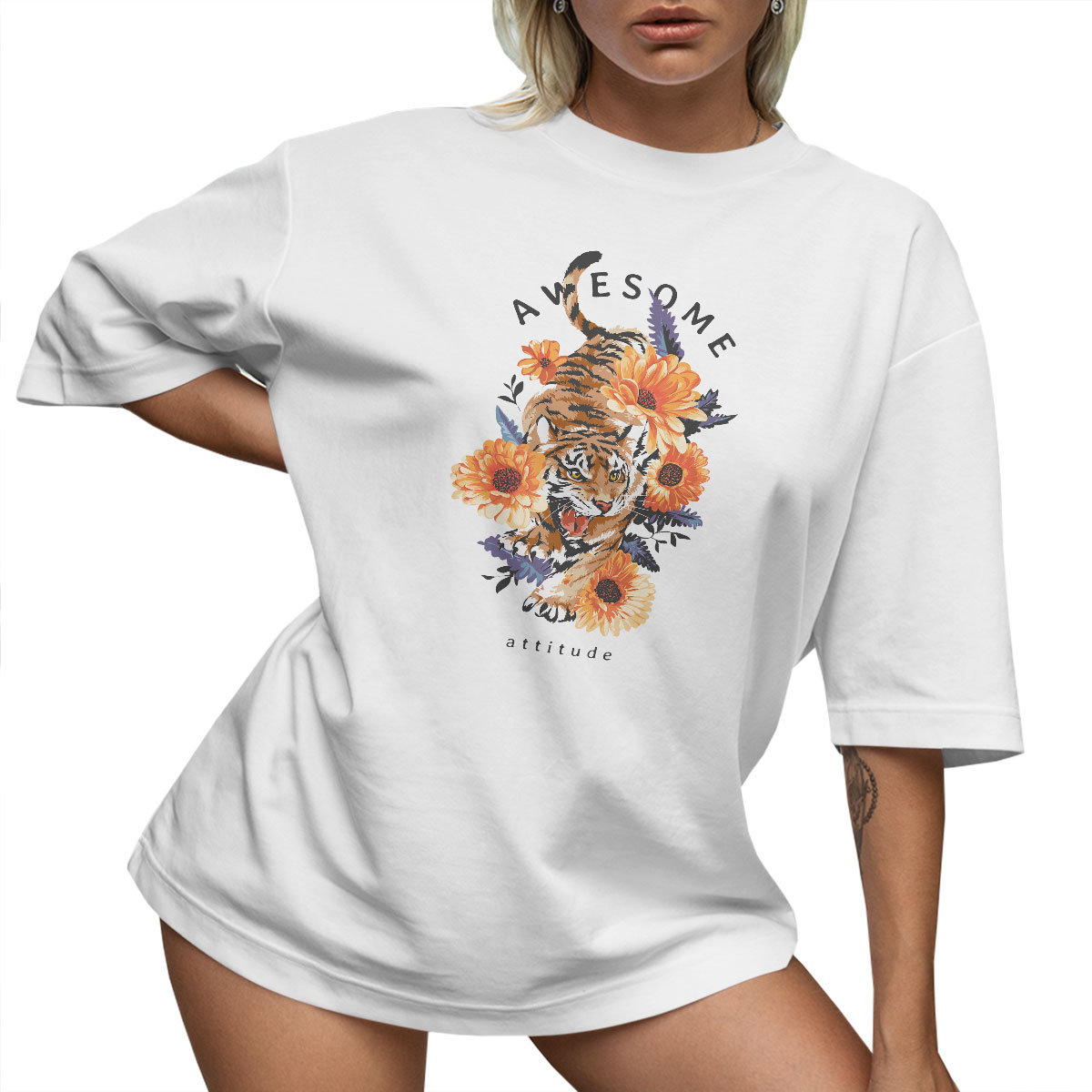 T-SHIRT OVERSIZE LUŹNA KOSZULKA BASIC TYGRYS M SUKIENKA JAKOŚĆ