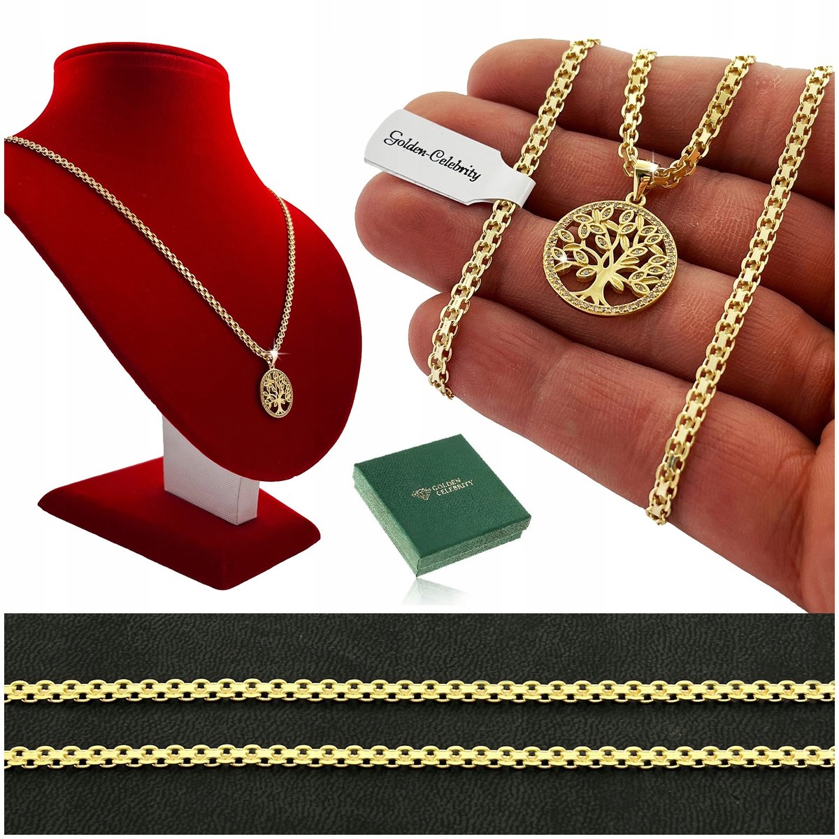 ZŁOTY GRUBY ŁAŃCUSZEK DAMSKI + ZAWIESZKA DRZEWKO ŻYCIA PR. 925/585 PREZENT