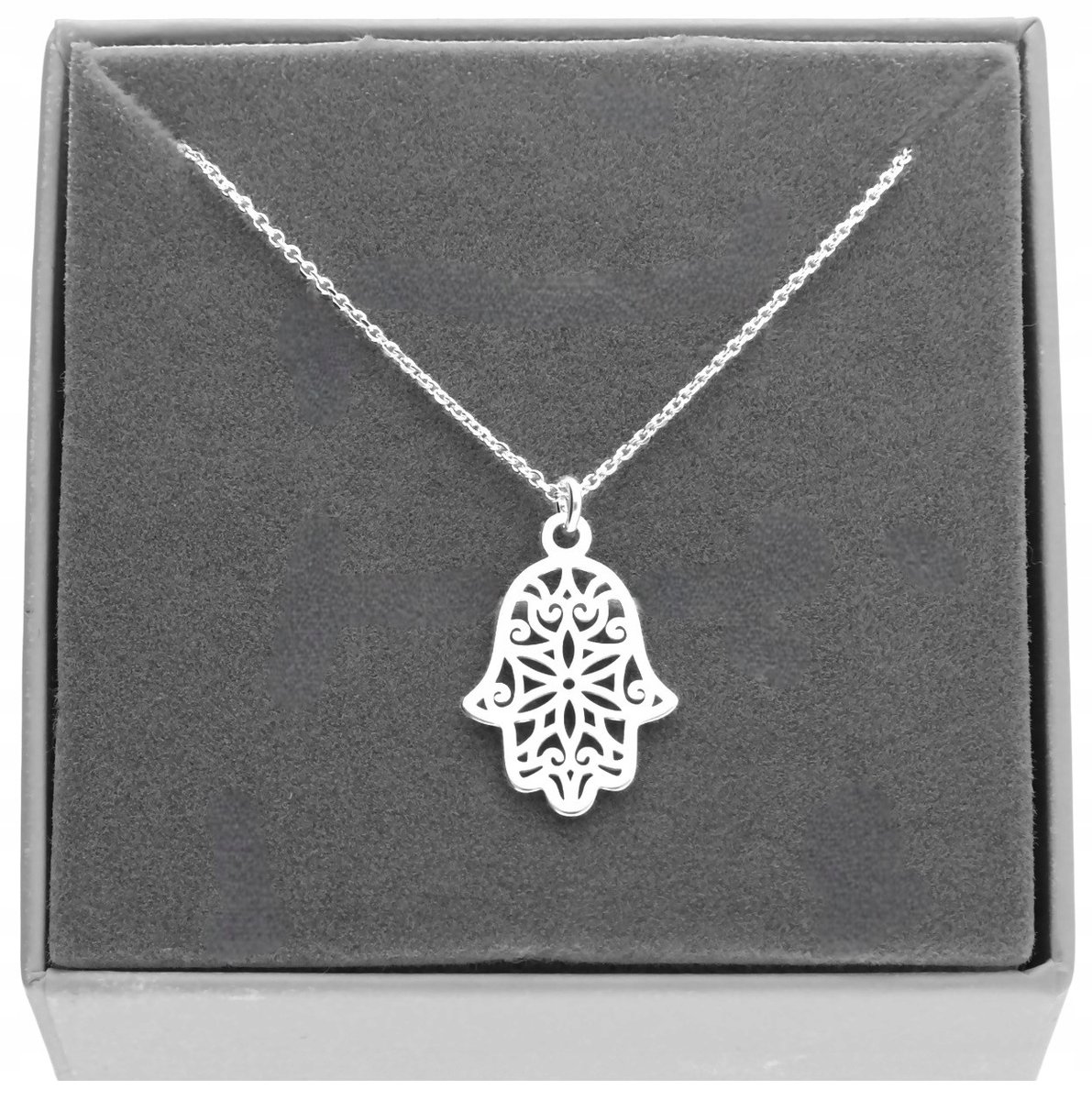 Srebrny naszyjnik RĘKA FATIMY HAMSA AMULET na szczęście 45 cm