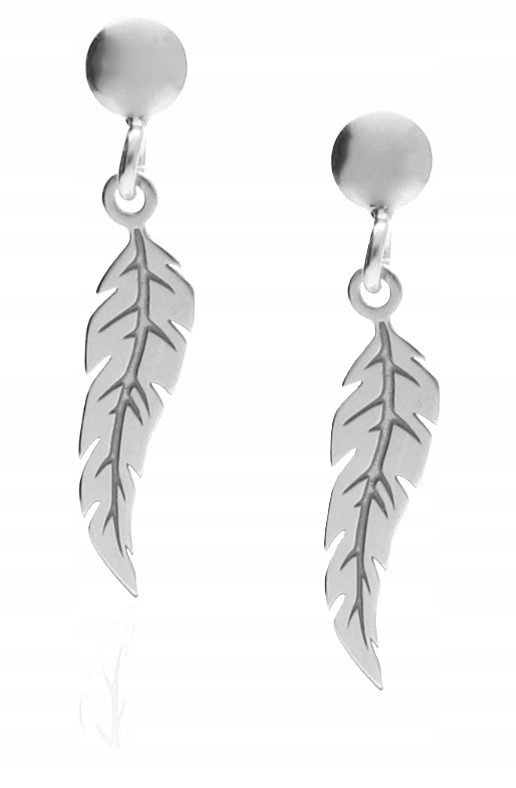 Srebrne kolczyki piórka pióreczka delikatne sztyfty srebro 925 PUDEŁKO