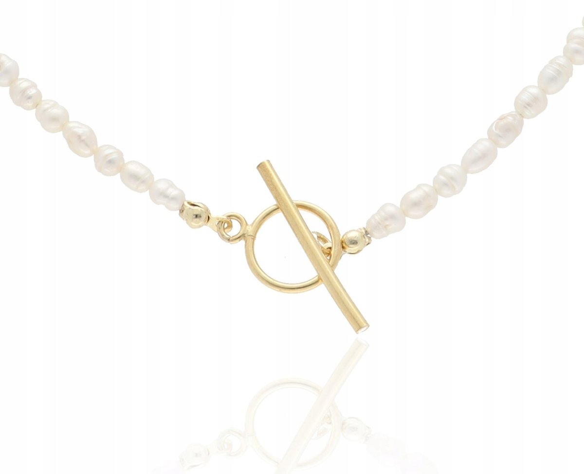 Złoty naszyjnik choker PERŁY NATURALNE SREBRO 50cm