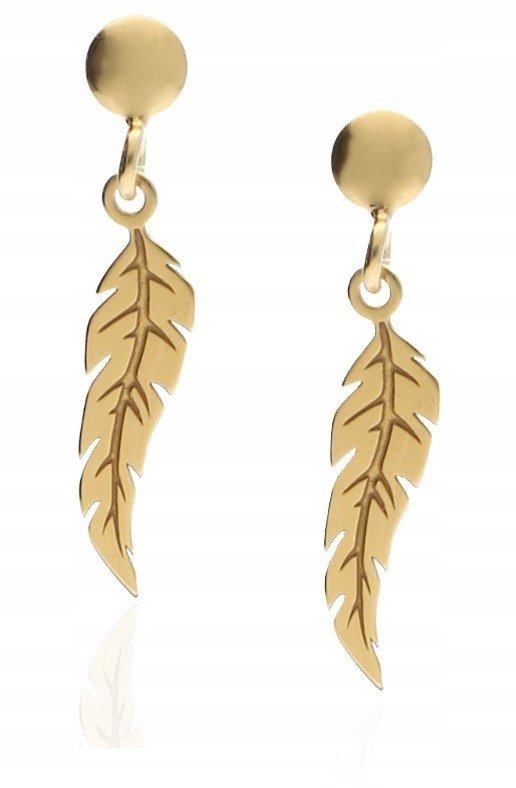 Złote kolczyki piórka pióreczka delikatne sztyfty srebro 925 PUDEŁKO