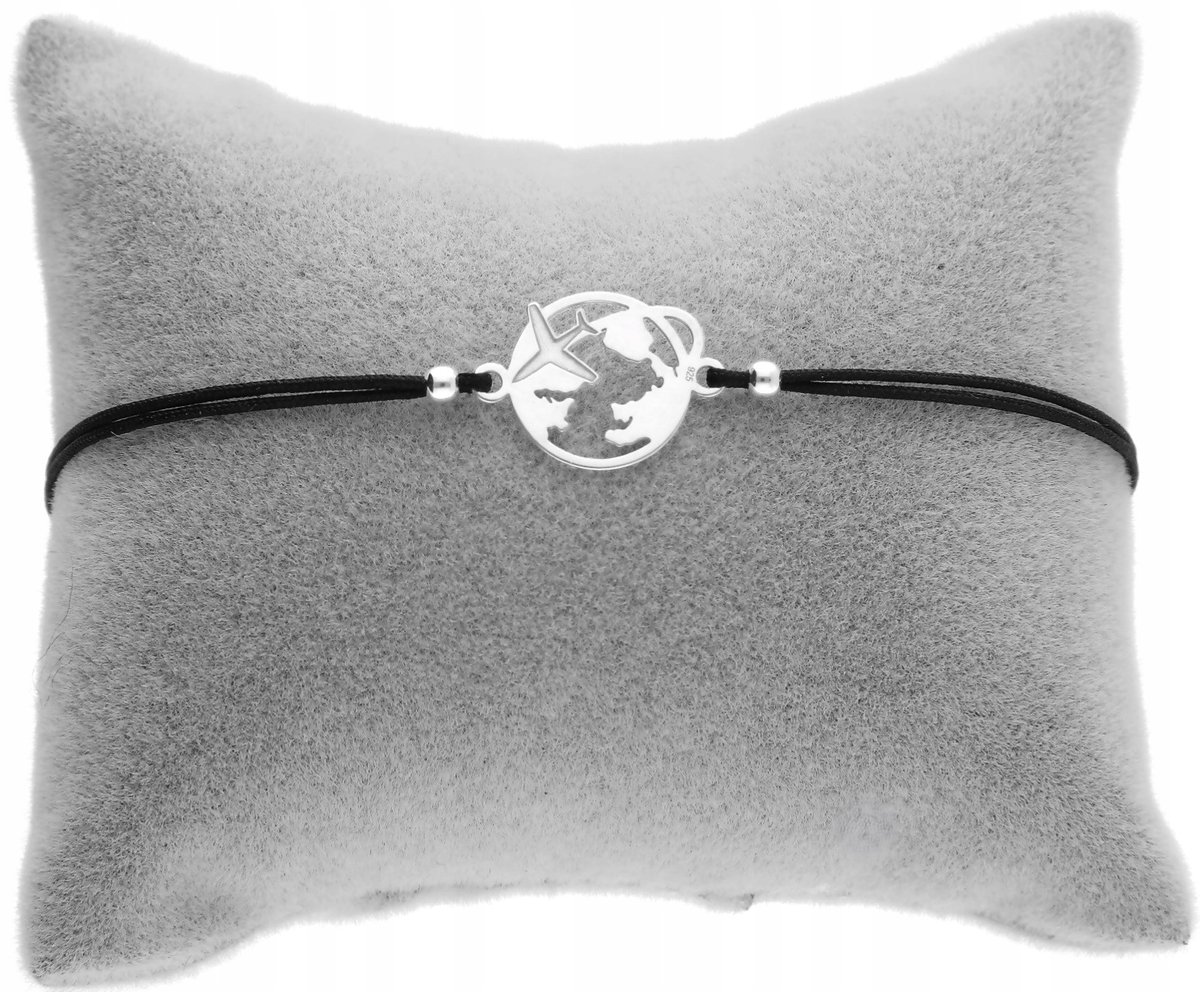 Srebrna Bransoletka sznurkowa kula ziemska samolot SREBRO 925