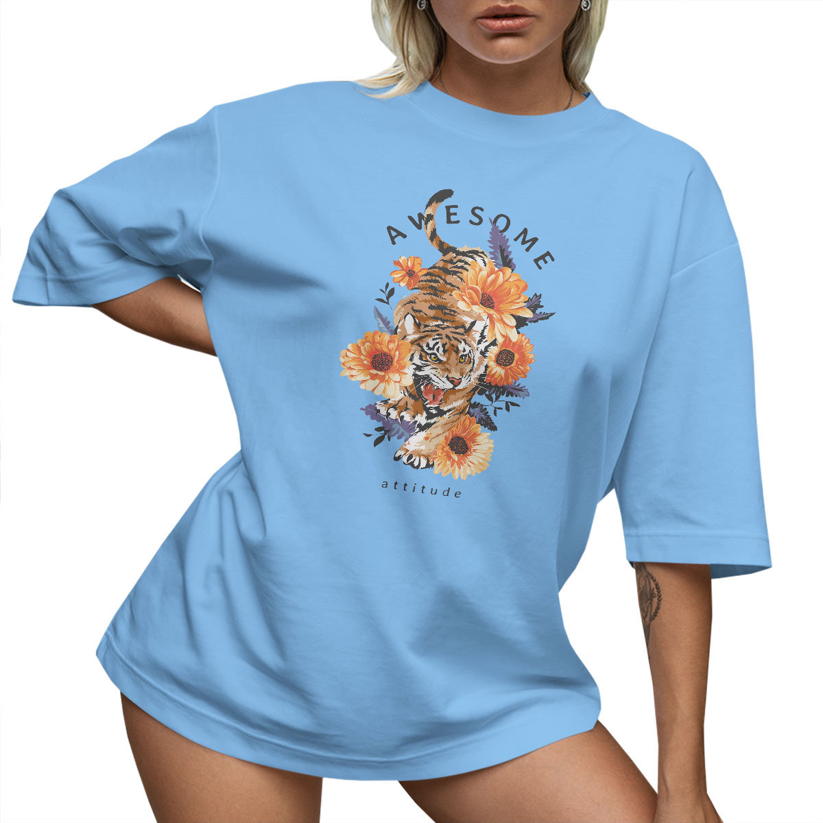 T-SHIRT OVERSIZE LUŹNA KOSZULKA BASIC TYGRYS S SUKIENKA JAKOŚĆ