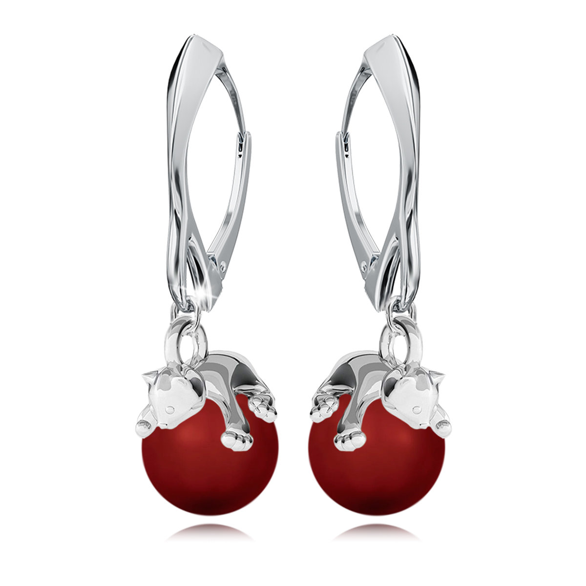 Kolczyki Srebrne Piękne Perły Kotki Wiszące Biżuteria Ślubna Rocznica Prezent Dla Kobiety Mamy Dziewczyny Walentynki Święta Imieniny Urodziny 925