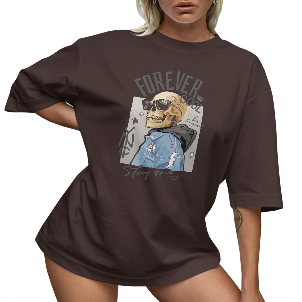 T-SHIRT OVERSIZE LUŹNA KOSZULKA CZASZKA S SUKIENKA JAKOŚĆ