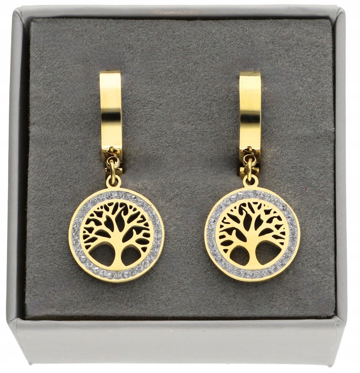 Złote kolczyki wiszące drzewka szczęścia drzewo życia stal chirurgiczna