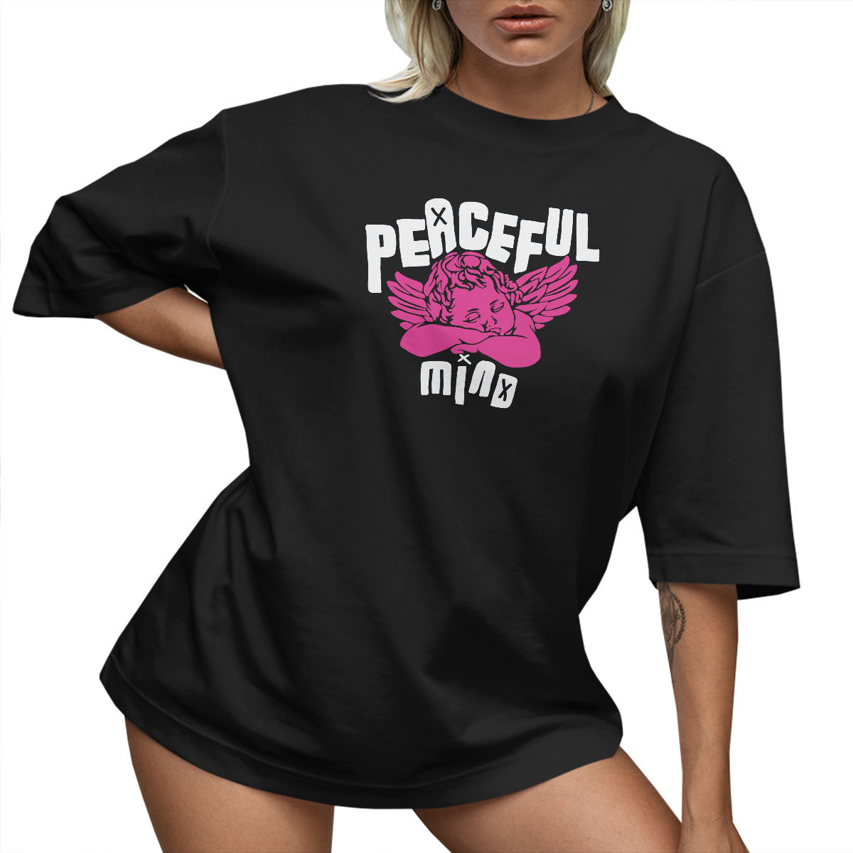 T-SHIRT OVERSIZE LUŹNA KOSZULKA NAPIS ANIOŁ XXXL SUKIENKA JAKOŚĆ