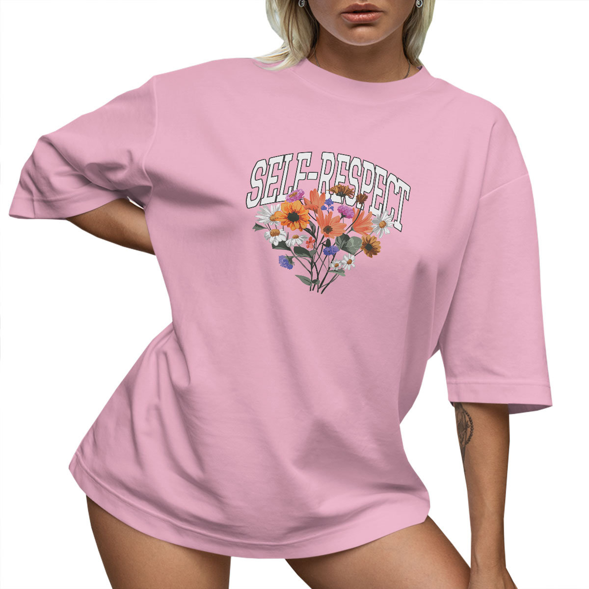 T-SHIRT OVERSIZE LUŹNA KOSZULKA KWIATY BASIC S SUKIENKA JAKOŚĆ