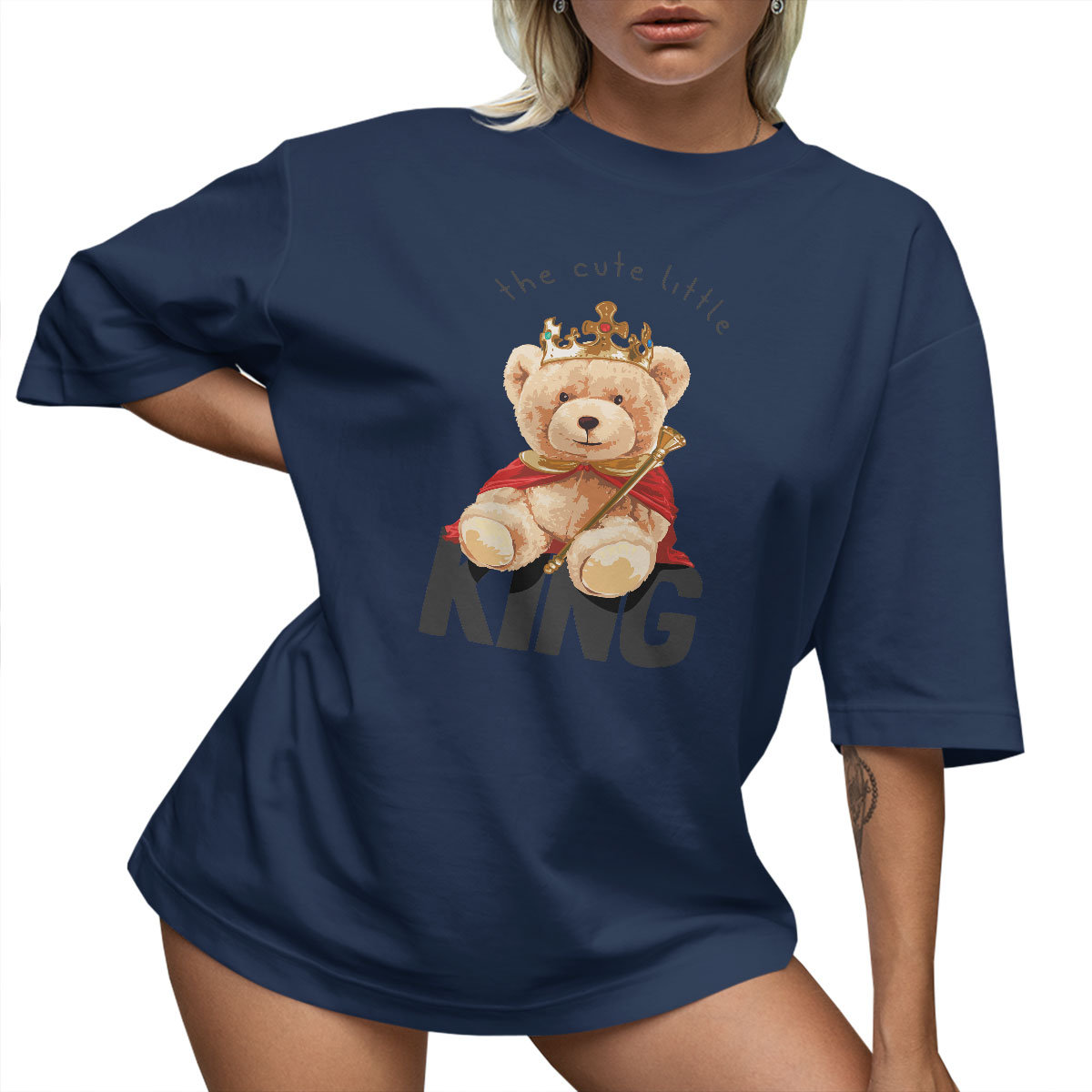 T-SHIRT OVERSIZE LUŹNA KOSZULKA BASIC MIŚ KING NAPIS XXL SUKIENKA JAKOŚĆ