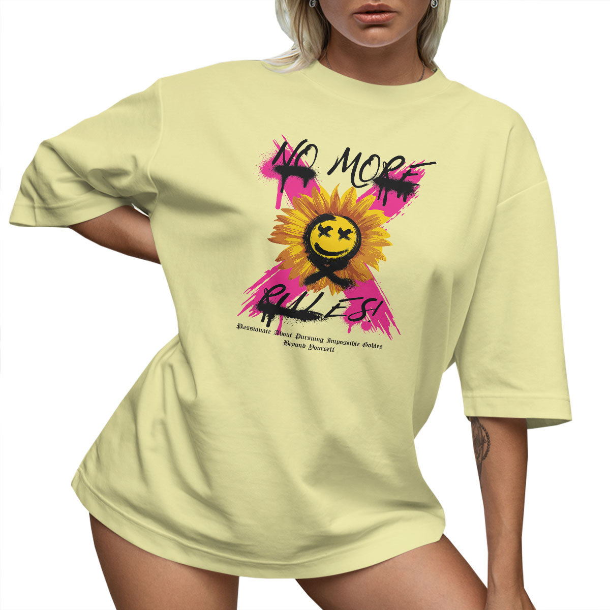 T-SHIRT OVERSIZE LUŹNA KOSZULKA NO MORE RULES XL SUKIENKA JAKOŚĆ